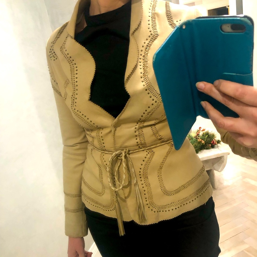 Real leather vintage Roberto Cavalli jacket with beautiful details.